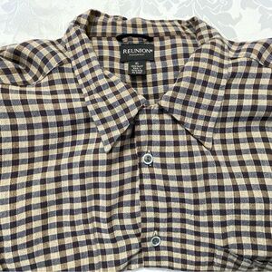 Reunion Men's Long Sleeve Shirt Black Check Pattern Size XL 100% Rayon
